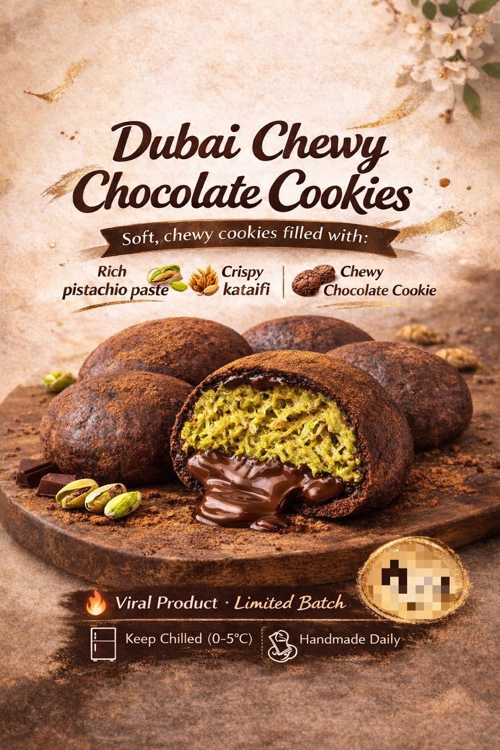 Dubai chocolate cookies 4pcs 迪拜巧克力曲奇4粒