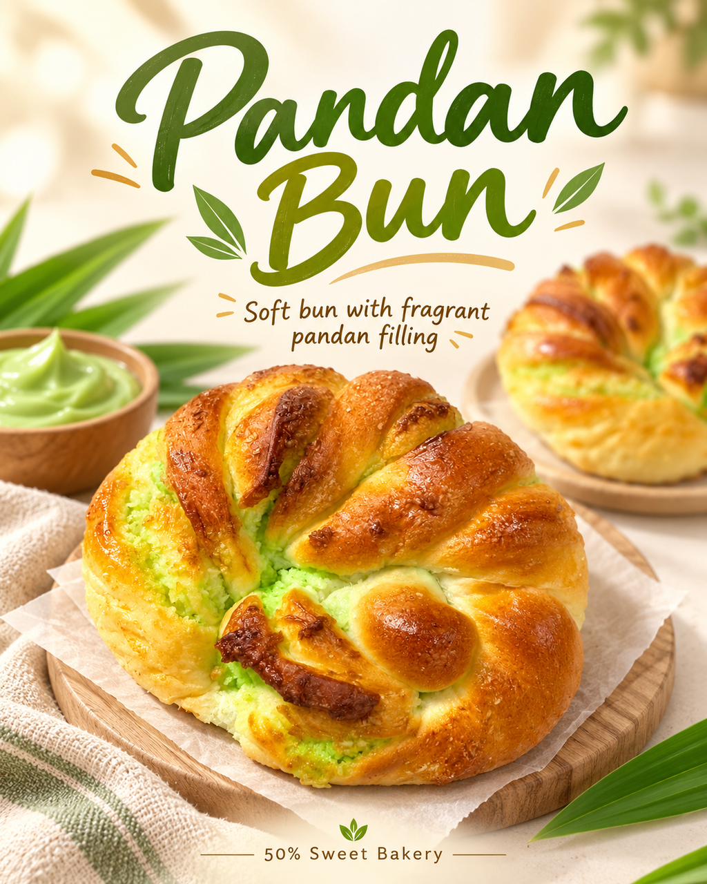 椰香斑斓包 2粒 Pandan coconut buns 2pcs