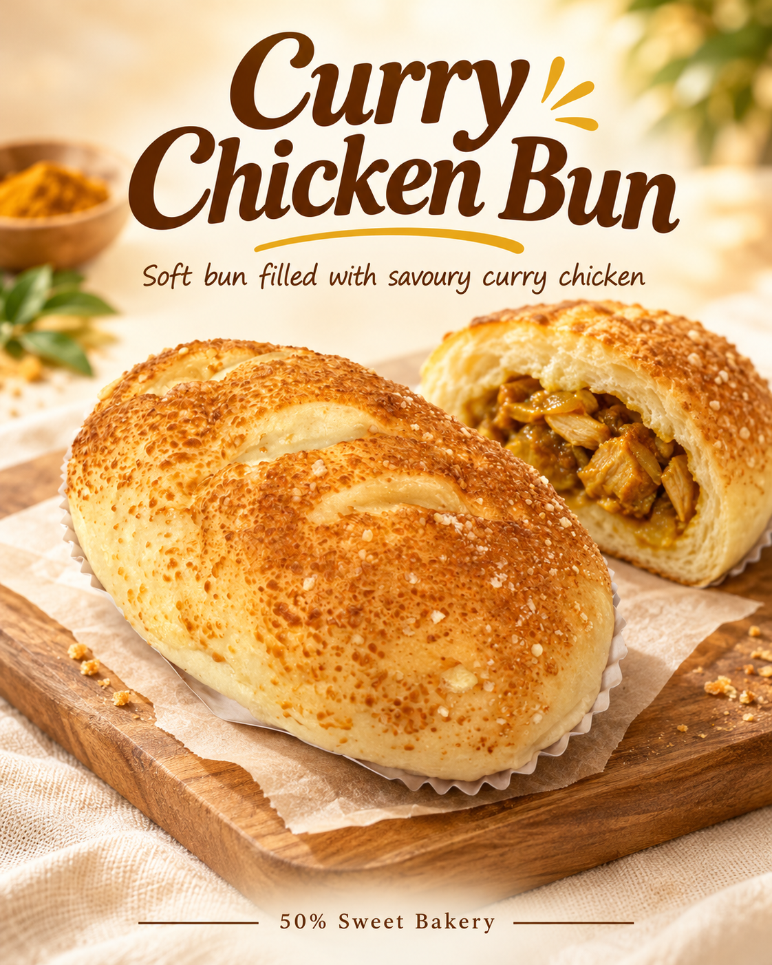 日式咖喱鸡包2粒 Chicken curry buns 2pcs